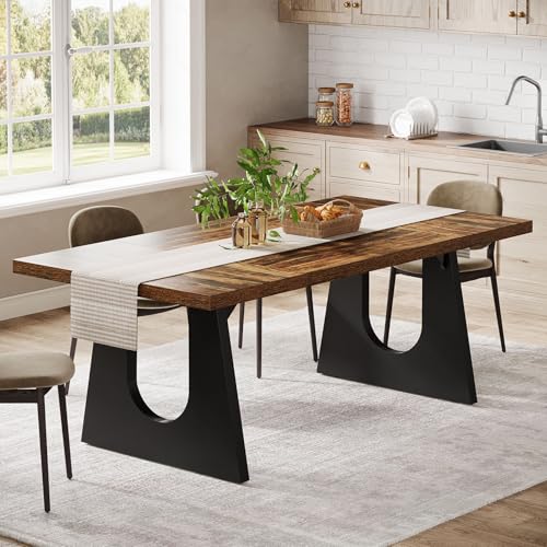 Image of Tribesigns Large Dining Table for 6-8 People, 70.9-Inch Wood Rustic Rectangular Table with Black Wooden Legs, Farmhouse Center Kitchen Table for Dining Room, Living Room, Home Furniture (Dark Brown)