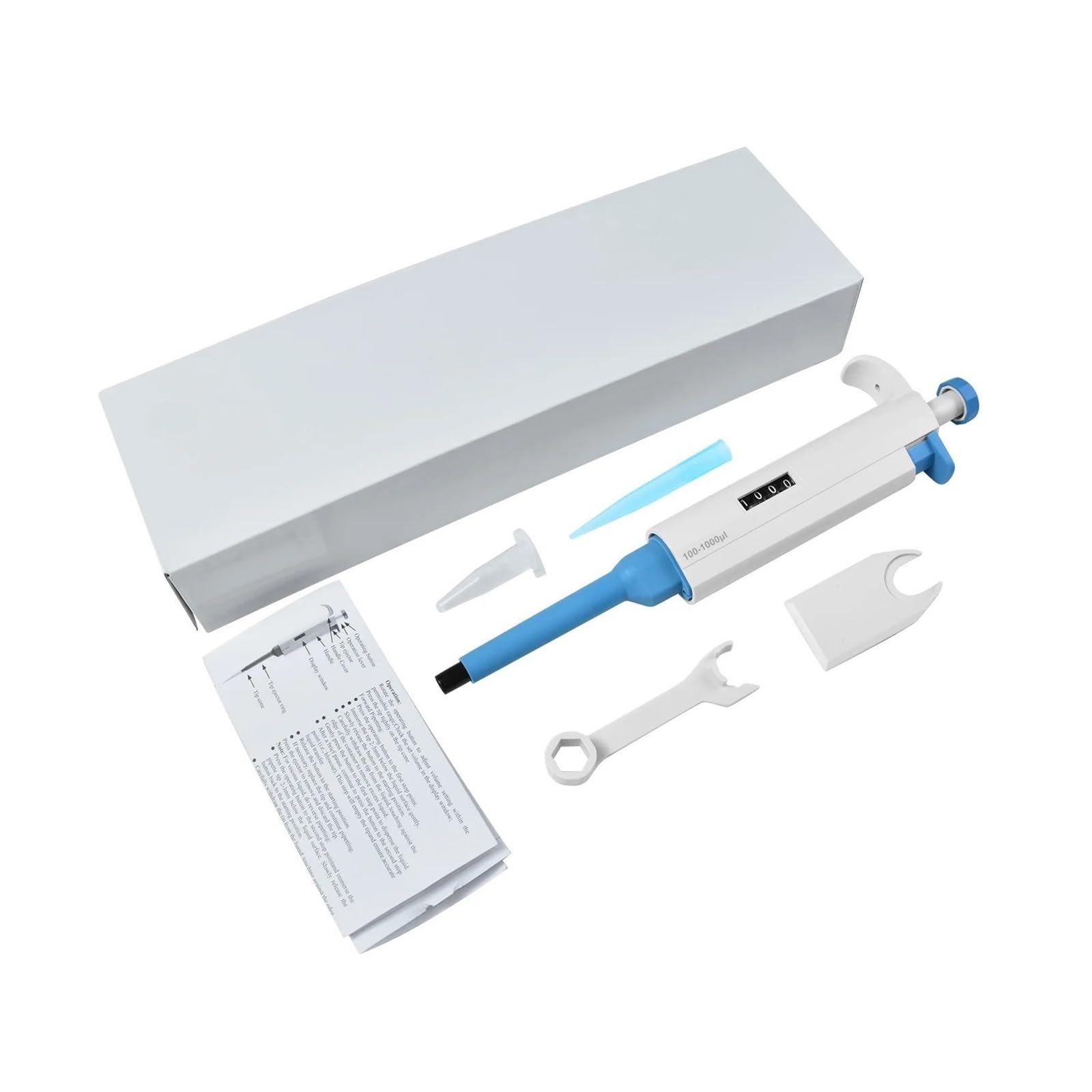 Pipeta automática de Laboratorio, Equipo de micropipeta Ajustable de un Solo Canal, pipeta de Transferencia de plástico con Puntas de pipeta(100-1000ul)