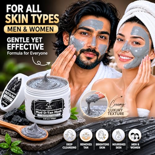 Image of Mud D-Tan Mask100g(Pack of 2) Ultimate Detox Charcoal & Dead Sea Minerals for Clearer Skin | Deep Cleansing, Brightening, and Revitalizing Face Mask