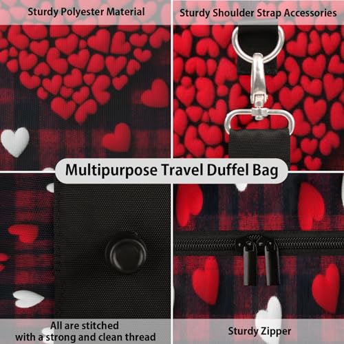 Valentine's Day Duffle Bag for Travel, Overnight Weekend Gym Carry On Luggage Bag, Heart Travel Duffel Bag for Men Women3
