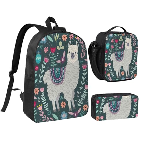 Sac à dos 3 en 1 avec boîte à déjeuner intégrée et étui à livres noir pour voyage de 43,2 cm