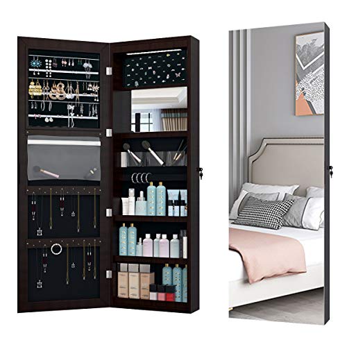 XKZG Framless Lockable Full mirror jewelry organizer Door Mirror Wall Mirror Full Body Mirror Borderless Jewelry Cabinet Full Length Mirror Hanging Mirror (Brown, 47.3"x14.6")