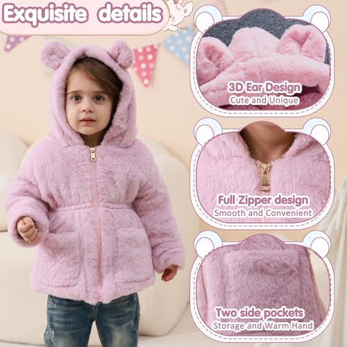 Image of UVIPC Toddler Girls Winter Coat Fleece Jacket Overcoat Kids Faux Fur Hooded Outwear Clothes Warm Thicken 1-8 Years