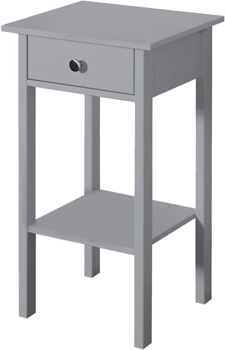 Bedside Table With 1 Drawer Bedstand Nightstand Table Locker Bedroom Furniture - MDF Wood, Grey