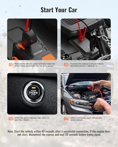 3000A Jump Starter with Air Compressor - 160PSI Car Battery Jumper Starter Portable for up to 8L Gas & 7L Diesel, 12V Jump Box, 20000mAh Powerbank, Dual Flashlight, LED Display, Orange - Image 7