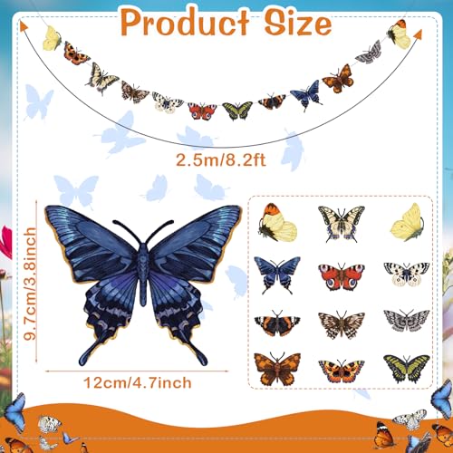 Image of Cinnvoice 8.2 ft Butterfly Garland Party Decoration Wood Hanging Butterfly String Decor Spring Animal Ornament Garland Rustic Vintage Retro Banner for Wedding Nursery Spring Summer Home Garden Decor