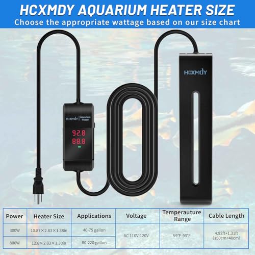 Image of Aquarium Heater - 800W Fish Tank Heater Suitable for 80-220 Gallon, Double Digital Display LED Controller, Double Probe Protection Buzzer with 2 Suction Cups Suitable for Fresh and Saltwater