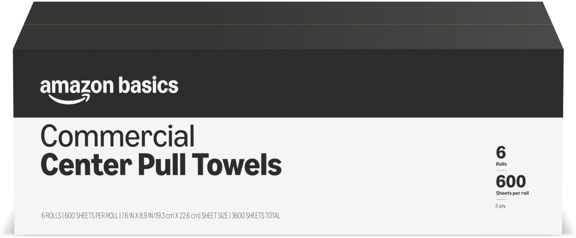 Amazon Basics 2-Ply White 7.6" Center Pull Paper Towels | Bulk Centerfeed Hand Towels | Compatible with Universal Dispensers | 600 Sheets per Roll (6 Rolls)(Previouly AmazonCommercial)