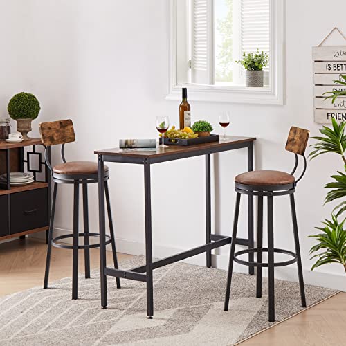 IRCPEN Bar Stools with Back, Set of 2 Swivel Breakfast Stools,41-Inch Bar High Kitchen Stools with Backrest, Footrest, Industrial PU Leather Seat for Dining Room Kitchen Bar (Brown)