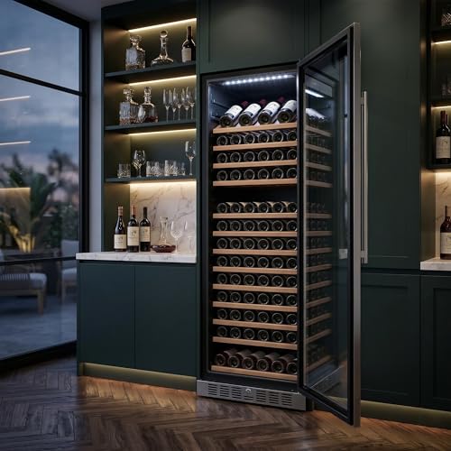 Image of Empava 24 inch Wine Cooler Refrigerator with Glass Door, Freestanding or Built In Tall Fridge with LED Light, Touch Control, 177 Bottles Capacity