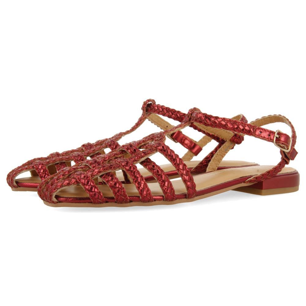 GIOSEPPO Sandals CANGREJERAS Braided Leather Dighton, Burgundy, 5 UK
