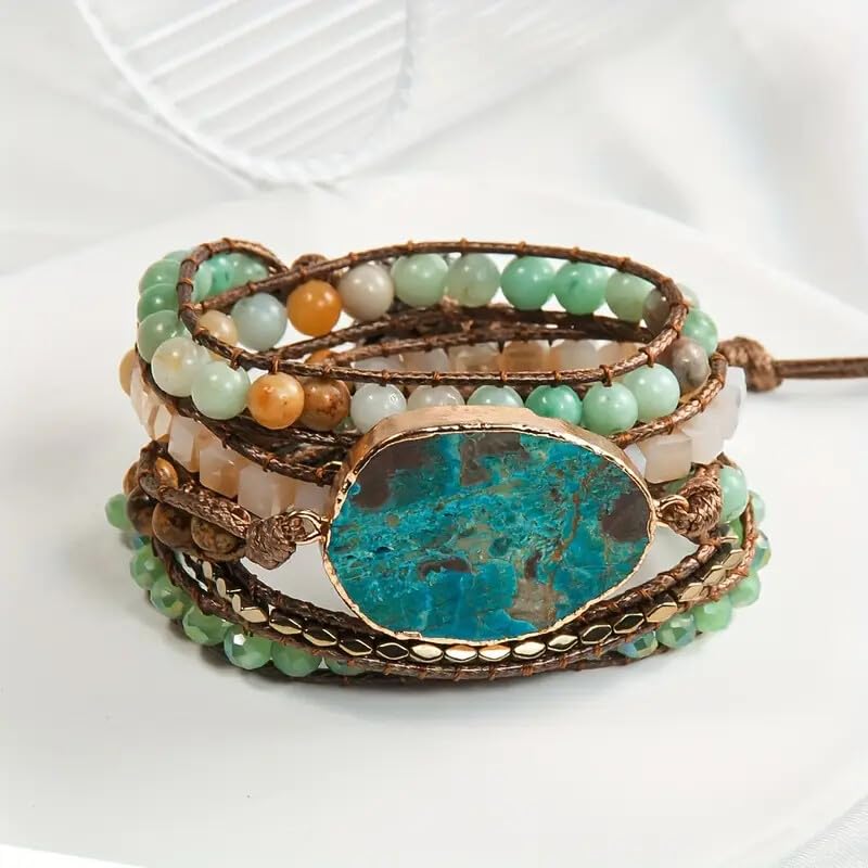 Image of Boho Wrap Bracelet for Women, Handmade Natural Imperial Jasper Multi-Layer Stone Beaded Bracelet, Bohemian Healing Crystal Stone Jewelry Gifts