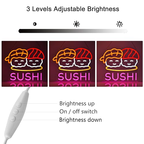 Image of Sushi Neon Sign for Wall Decor Led Neon Lights for Business Light Up Sign 15 inch x 12.6 inch USB Powered for Home Bar Kitchen Japanese Restaurant Supermarkets Decoration