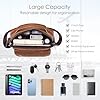 SPAHER Men Leather Handbags Shoulder Bags Messenger Business Bag Crossbody Satchel Sling Waterproof Travel Bag Daily Man Bag with Adjustable Shoulder Strap for Ipad 11 Inch Coffee Brown #1
