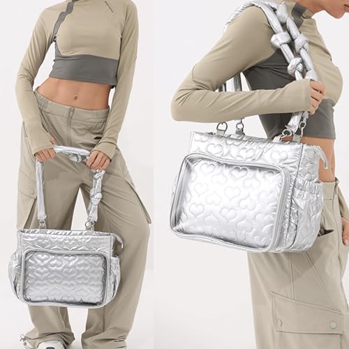 Puffer Tote Bag Heart Quilted Ita Bag Backpack Large Puffy Tote Bags Lightweight Ita Bags Purse for Women Trendy Alt 20254