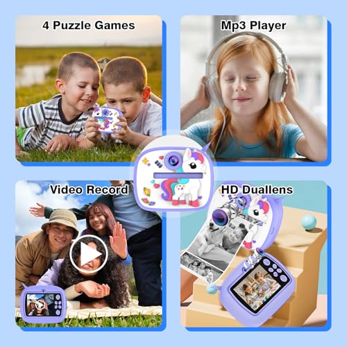 Image of Kids Camera with Instant Print, Front & Rear Dual Cameras, Portable Travel Digital Toy, Birthday for Girls & Boys Ages 3-12 (32GB SD Card) Purple