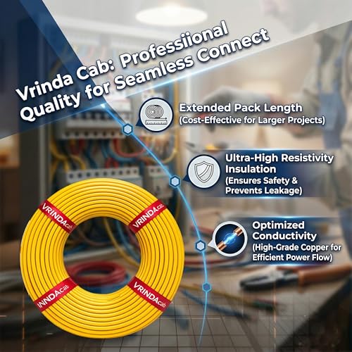 Image of Multi-Strand Copper Flame Retardant House Wire (4mm Gauge) | PVC Insulated Copper Wire | Electric Wire Cable for Industrial and Domestic Connections (Yellow, 90 meter)