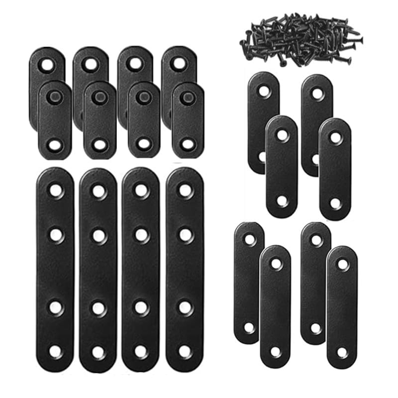 WYSUMMER Black Flat Brace, 20Pcs Metal Mending Brackets Straight Corner Braces With 48Pcs Screws (Black Kit)