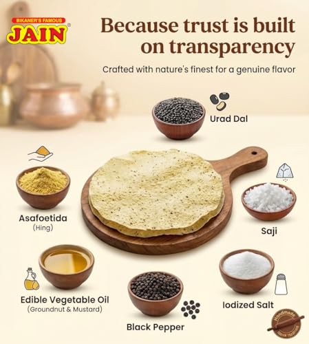 Image of JAIN Urad Papad, 200g, Papad Size-5.5 Inches, Handmade, No Preservatives, Contains 24-27 Papads Per Pack