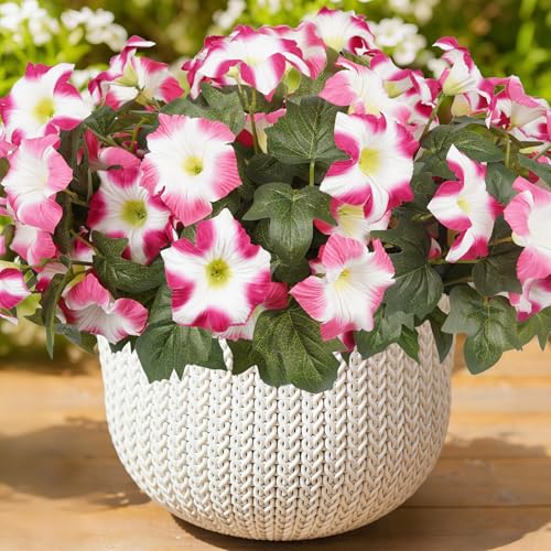 Image of Artificial Flowers for Outdoors, Faux Petunias Spring Summer Decoration, Fake Flowers Plants UV Resistant Look Real Silk Flowers for Outside Planter Front Door Porch Patio Yard (6, Pink-White)
