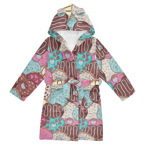 WIFIU Toddler Baby Hooded Bathrobe for Boys Girls Happy Colorful Cute Donuts Printed, Soft Plush Bath Towel Robe with 2 Pockets for 2-3 Years