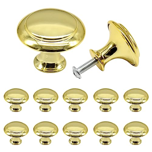 Yosawo 12 Pcs Vintage Cabinet Knobs Round Solid Knobs Handles with Screws for Cabinet Wardrobe, Drawer, Bathroom Racks (27mm/Gold)