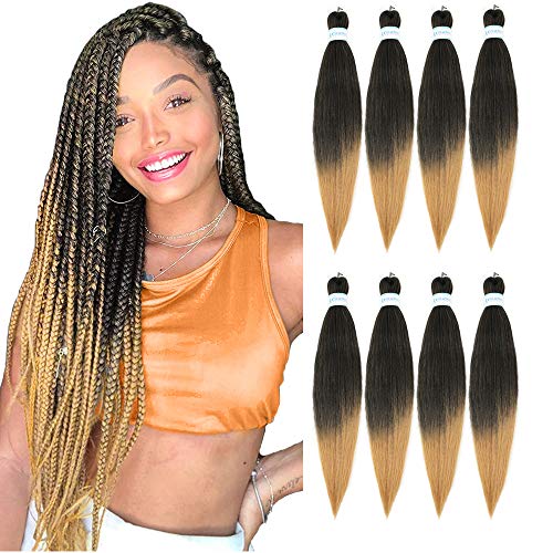 Pre Stretched Braiding Hair 26 Inch 8 Packs Braiding Hair Prestretched Crochet Braids Hair Professional Synthetic Hair Extension Itch Free Hot Water Setting Yaki Texture (26Inch 1B/27) …