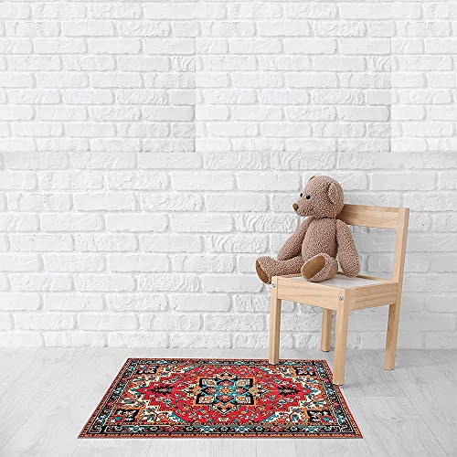 Area Rug Floral Persian Oriental Soft 31" X 47" Area Rugs Non Slip Machine Washable Area Mat Dressing Room Carpet For Entryway Bedroom Living Room Kitchen (Red/Orange, 31" X 47") #TOP5