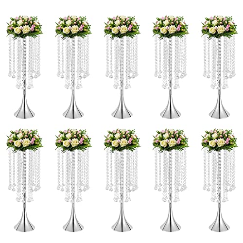 Dfmyhked 10pcs Crystal Centerpiece, Centerpiece Silver Crystal Vase, Tall Wedding Flower Racks Centerpiece Vases Luxurious Flower Stand Decor for Housewarming, Anniversaries, Birthdays