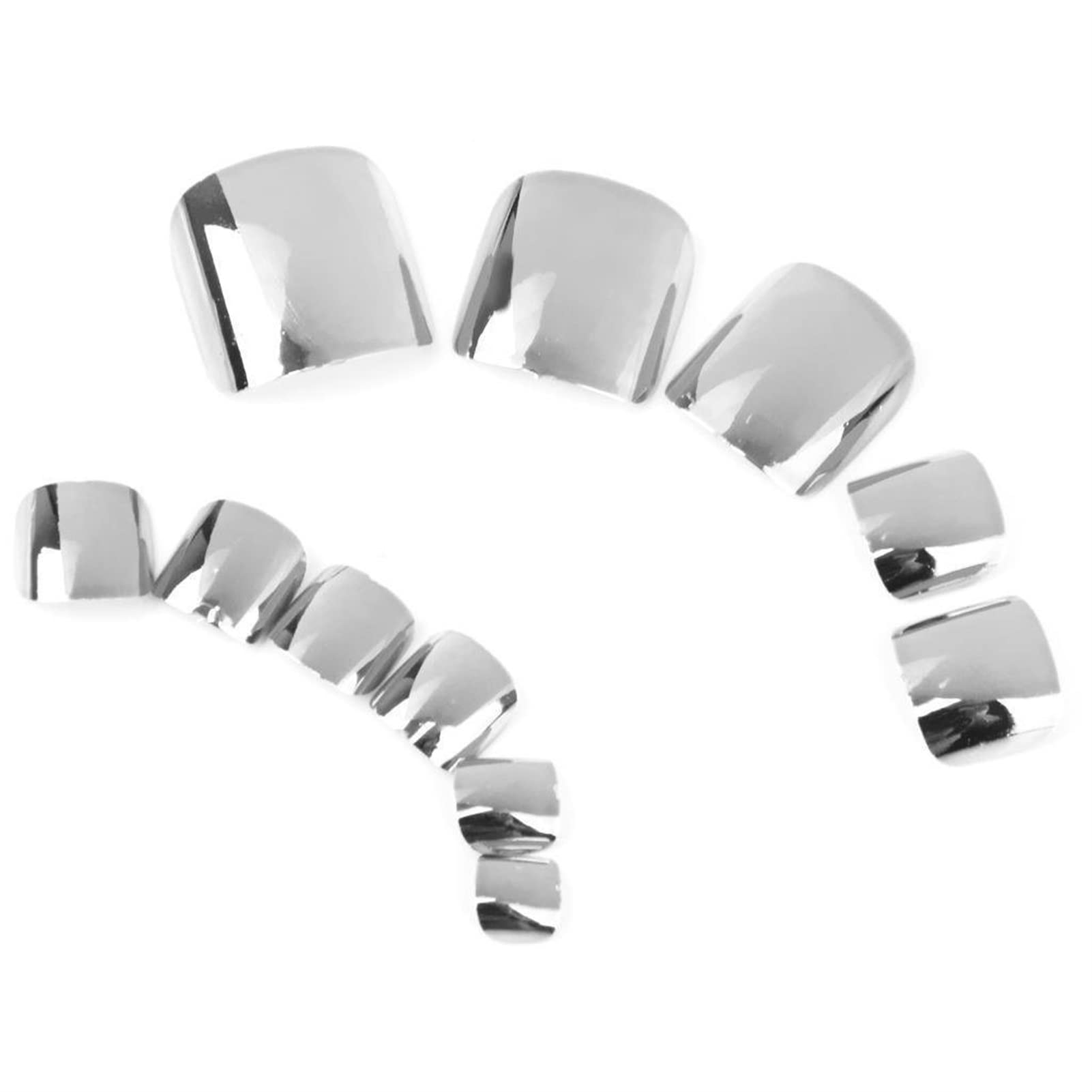 AKAZI 24 pièces Miroir Argent Faux Ongles pour Pied Cristal Strass gemmes Acrylique Faux pré-conçu Orteil Ongles Conseils été Porter décor Argent Presse sur Orteil Ongles Courts