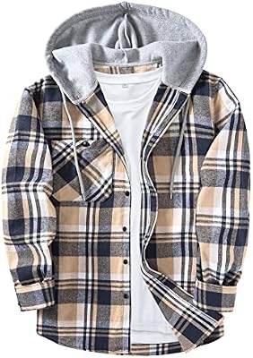 ZITY Men's Flannel Hoodie Shirts Casual Button Down Long Sleeve Plaid Shirt