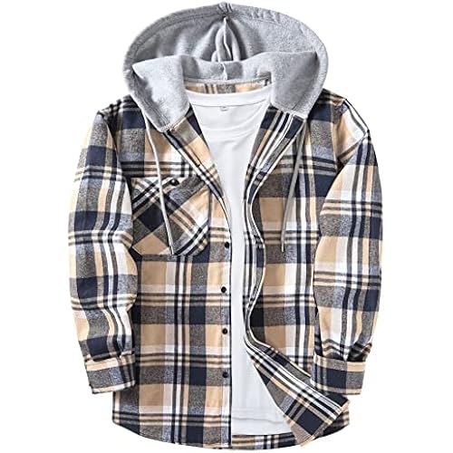 ZITY Men's Flannel Hoodie Shirts Casual Button Down Long Sleeve Plaid Shirt
