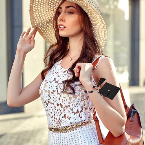 JewelryWe Card Holder Wallet for Women: Tassel Keyring Wristlet Leather Hands‑Free Carry Purse4