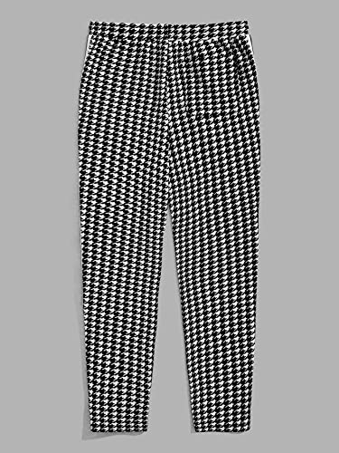 WDIRARA Men's Houndstooth Print Drawstring Waist Tie Front Tapered Casual Long Pants2