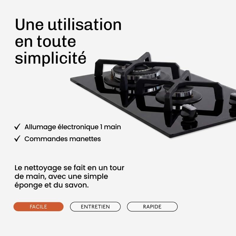 BELDEKO Plaque Gaz 2 Feux Domino 5200W Double Couronne - Marque Française