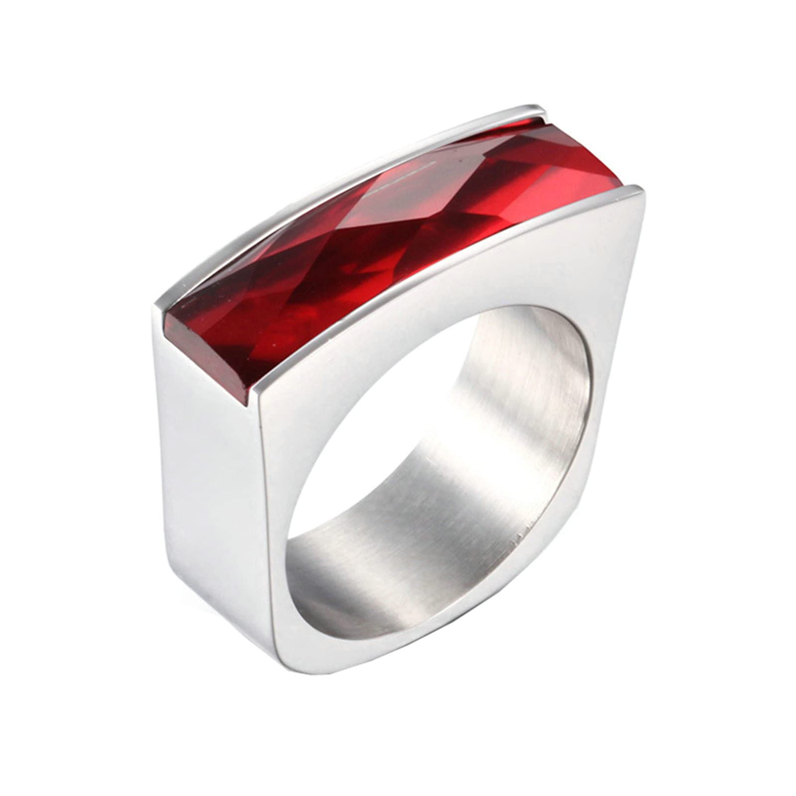 Stainless Steel Finger Rings, Womens Wedding Ring with Rectangle Glass Ring Size L 1/2-R 1/2