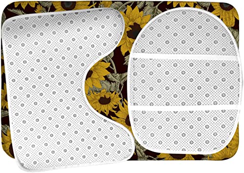 3-teiliges Badezimmerteppich-Set, Sonnenblumen, waschbare Badeteppiche, rutschfest, mit Rückenpolster, Konturteppich und Toilettendeckelbezug – Bild 6