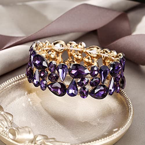 EVER FAITH Women's Art Deco Prom Jewelry Oval Teardrop Crystal Elastic Wedding Bridal Stretch Bracelet for Bride3