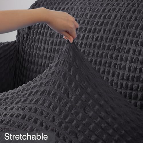 Image of HOKIPO Stretchable Elastic Bubble Frill Cover for Sofa 1 Seater, Anchor Grey (NEW-AR-5255-AGRY)