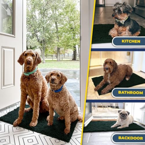 Image of Muddy Mat | Super Water Absorbent Door Mat Indoor, Microfiber Quick Dry Chenille Entryway Rug,Slip Resistant Front Door Mat,Indoor Mats for Entryway,Machine Washable Pet Rug, Hunter Green 24 inch x 120 inch