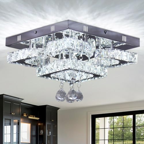 Lustre moderne en cristal LED blanc froid pour remplacer un plafonnier terne