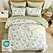 Luxudecor Floral Queen Comforter Set 7 Pieces Bed in a Bag, Sage Green Flower with Bird Bedding Set, Soft Reversible Comforter with Sheet Set 90