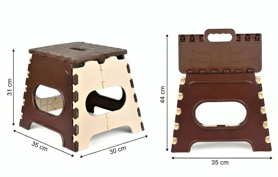 Image of U-MAX 12 Inch Folding Stool - Compact, Portable Step Stool for Kids & Adults, Lightweight Plastic Design, Slip-Resistant, Ideal for Kitchen, Bathroom, Camping & Travel (Brown / 12 inch)