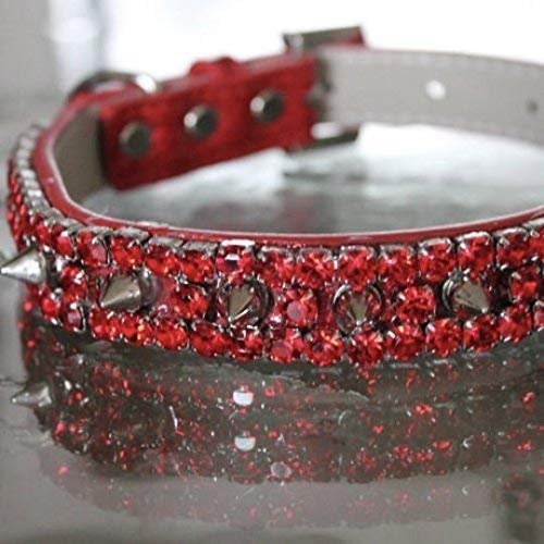 red dog collar with rhinestones
