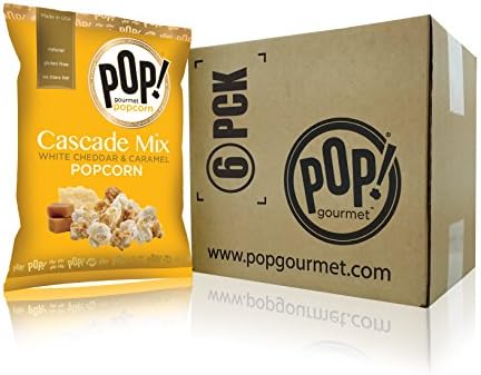 Popcorn by Pop! Gourmet | Cascade Mix, Chicago Popcorn Style | White Cheddar Cheese & Caramel Flavored Popcorn | Sweet & Savory, Gluten Free, Air Popped, Natural Snacks | 2oz (Pack of 6 Bags)