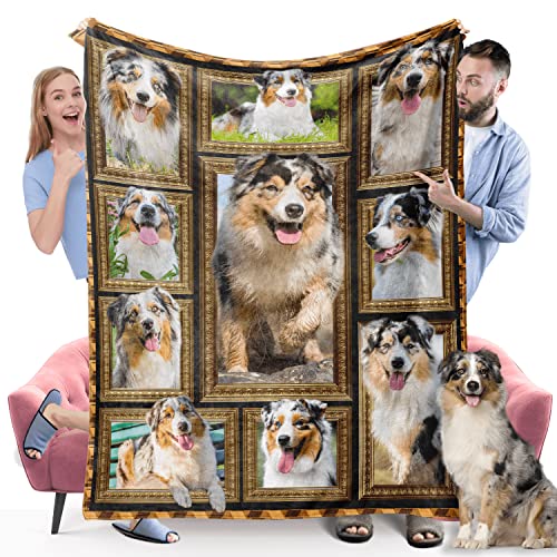 Australian Shepherd Dog Blanket, Fleece Throw Blanket for Couch Bed, Soft Cozy Warm Flannel Blankets and Throws for Sofa Living Room, Gifts for Dog Lovers, 60