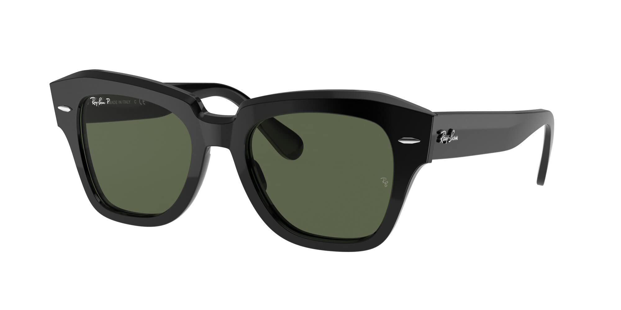 Ray-Ban RB2186 State Street Square Sunglasses, Black/G-15 Green Polarized, 49 mm