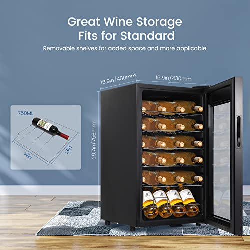 Wine Cooler, 24 Bottles Beverage Refrigerator Cooler, Freestanding Wine Cellar with Glass Door for Aging Red/White/Champagne/Sparkling Wine for Bar/Home/Condo,Adjust Temperature