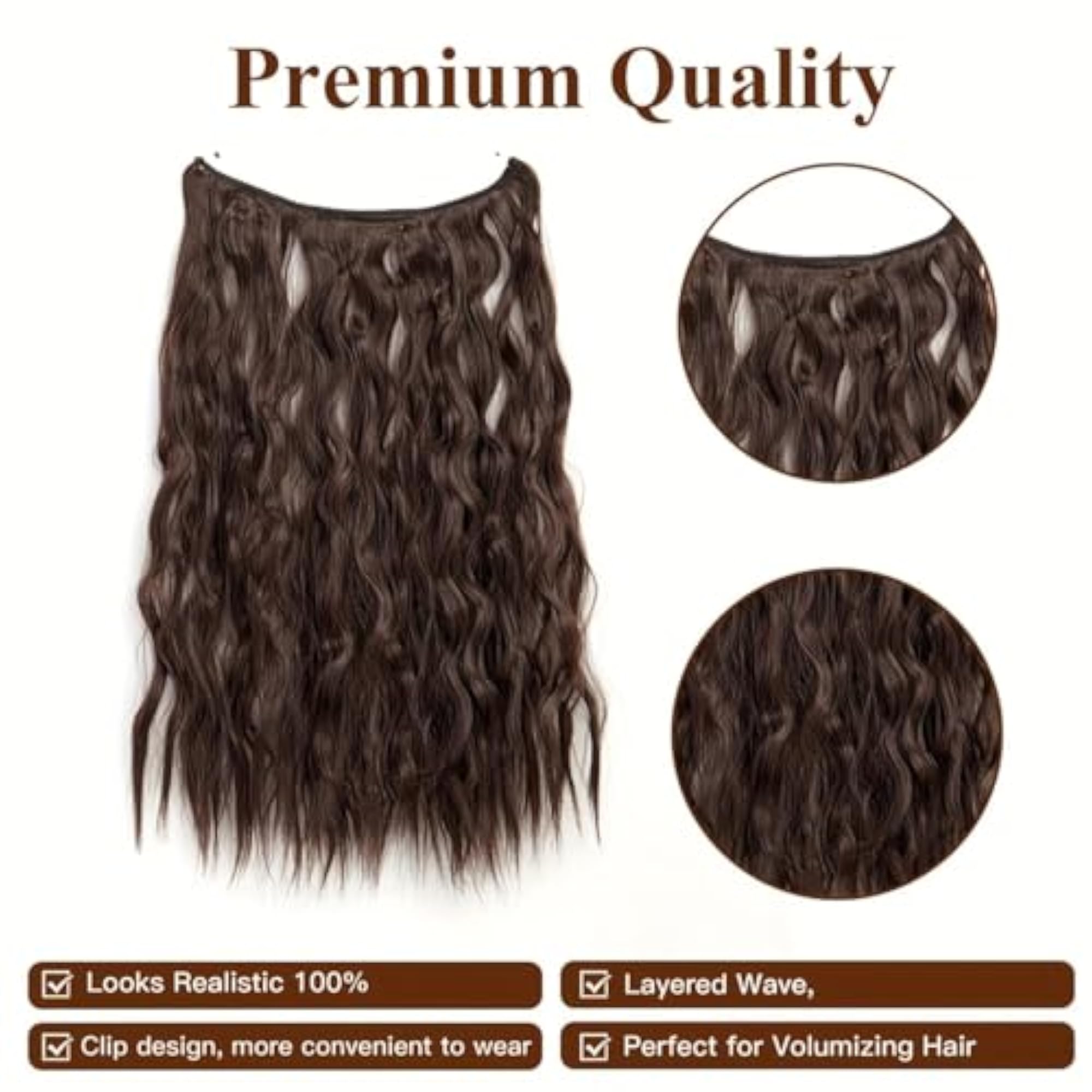 Synthetic 24" Long Wavy Curly Hair Extension with 5 Clips
