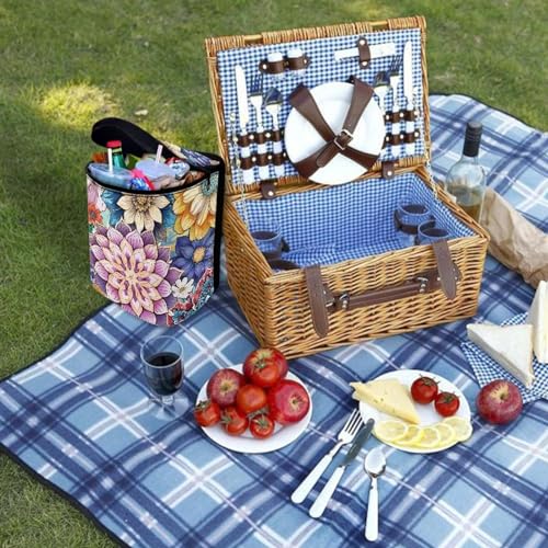 Image of Bright Blossom Flower Car Trash Can Hanging Garbage Bags for Back Seat,Durable Large Capacity Automotive Garbage Bin Rubbish Storage Bag for Travel,Picnic